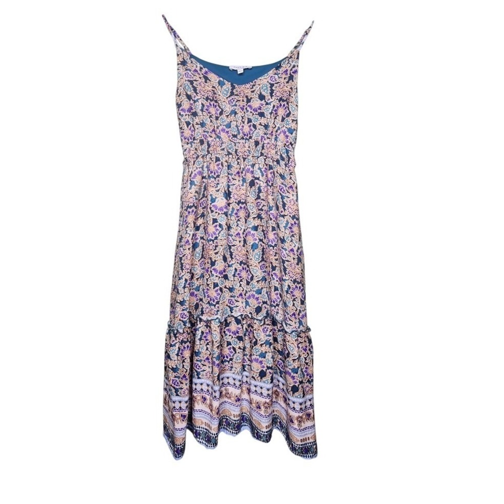 Gilli Sleeveless Dress Tiered Midi Floral Strappy V-Neck Blue Purple Sundress S